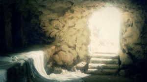 empty tomb with sheet and light